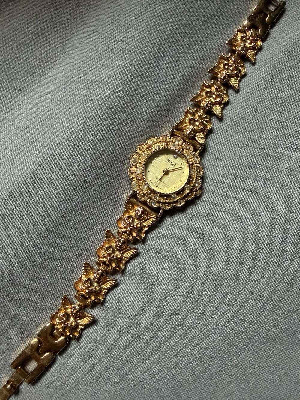 Vintage Ariel Angels Cherub Gold-Tone Quartz Bracelet Watch